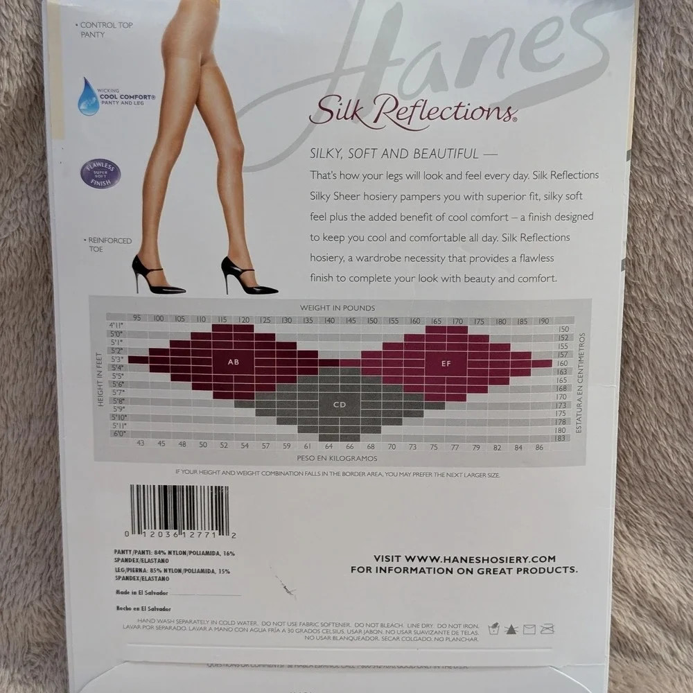 Hanes Silk Reflections Silky Sheer Pantyhose EF Barely Black Control Top 718 NIP